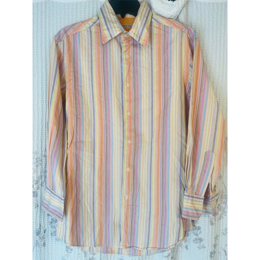 Men’s Masons Italian Button Down Pastel Striped Dress Shirt Med